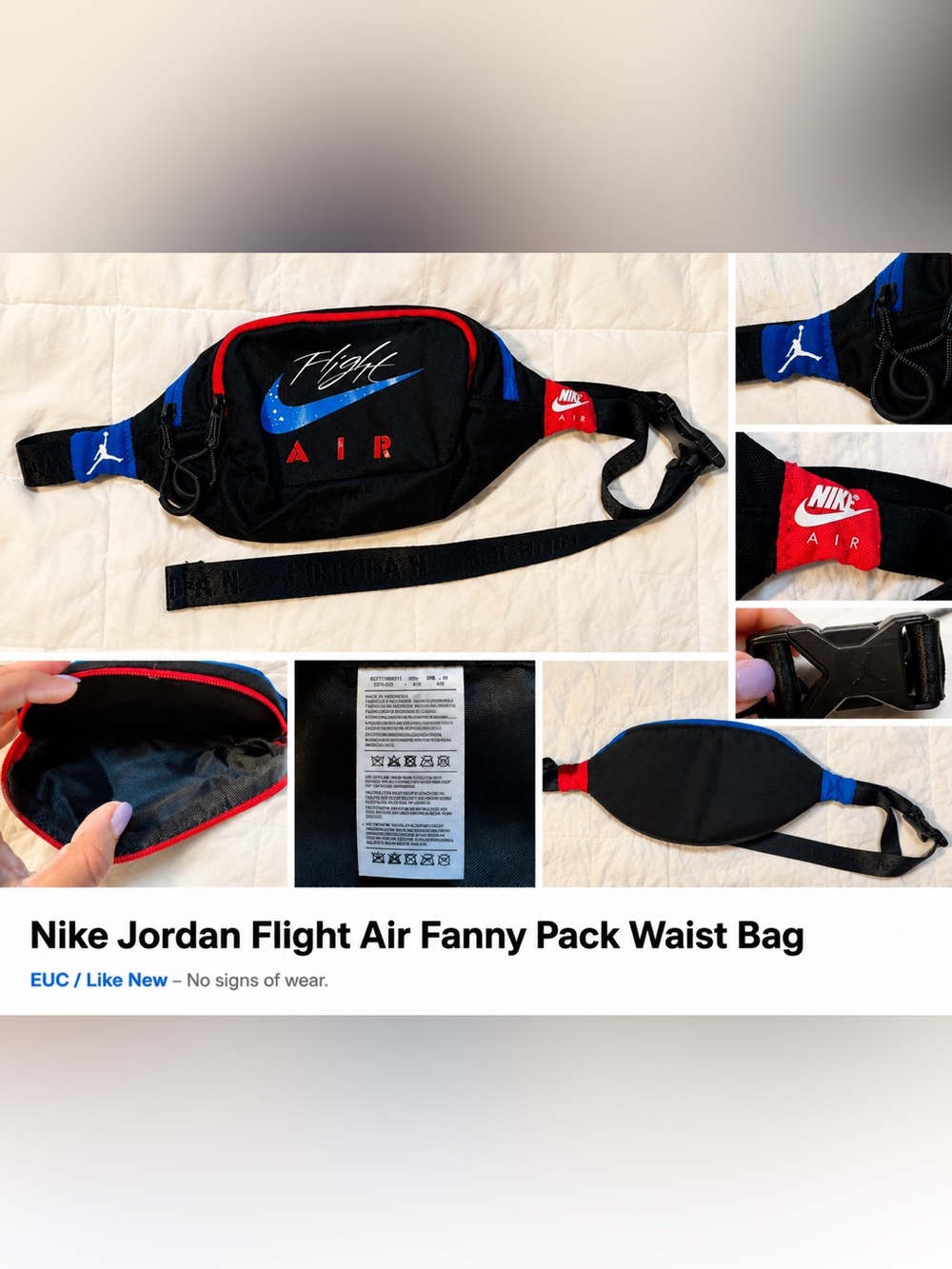 Nike Jordan Flight Air Fanny Pack Waist Bag Black Red Blue Crossbody